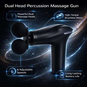 Dual-Head Deep Tissue Percussion Massage Gun in Black, view 2
