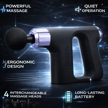 High-Torque Deep Tissue Percussion Massage Gun for Muscle Recovery & Pain Relief in Black, view 2