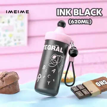 Premium 620ml Creative Stainless Steel Water Bottle with Straw & Cute Charm in Black, view 3
