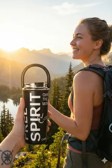 CARRY ME Premium Insulated Stainless Steel Travel Tumbler with Handle in Black, view 3