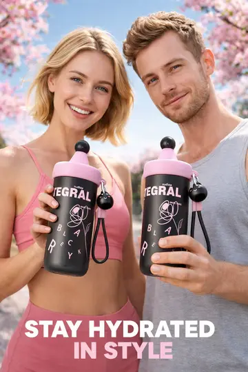 Premium 620ml Creative Stainless Steel Water Bottle with Straw & Cute Charm in Black, view 5