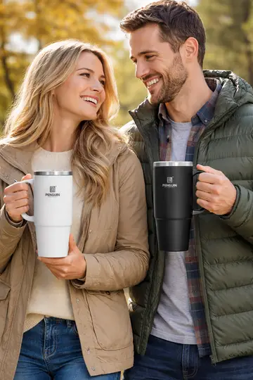 Penguin 1200ml Superior Insulated Travel Tumbler with Handle & Straw Lid in Black, view 4