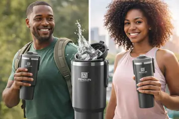 1200ml Penguin Vacuum Insulated Travel Tumbler with Handle - Hot & Cold Car Mug in Charcoal Grey, view 2