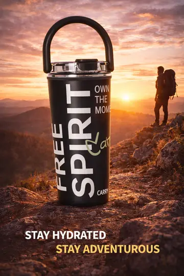 CARRY ME Premium Insulated Stainless Steel Travel Tumbler with Handle in Black, view 5
