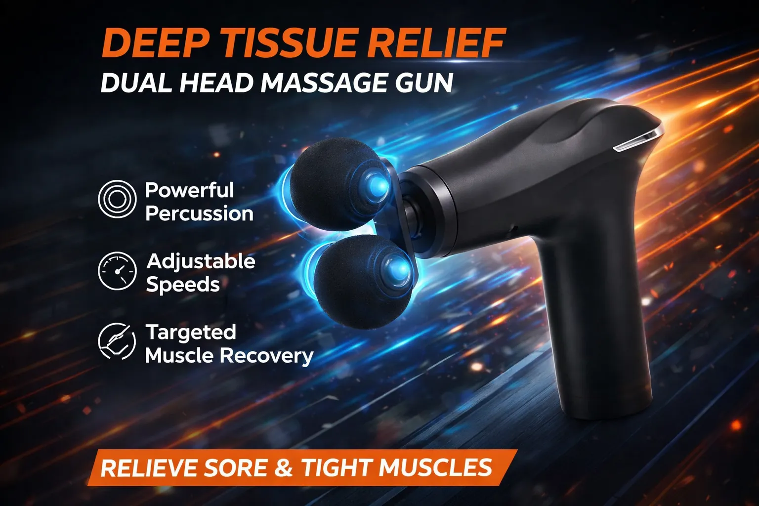 Dual-Head Deep Tissue Percussion Massage Gun in Black, view 5
