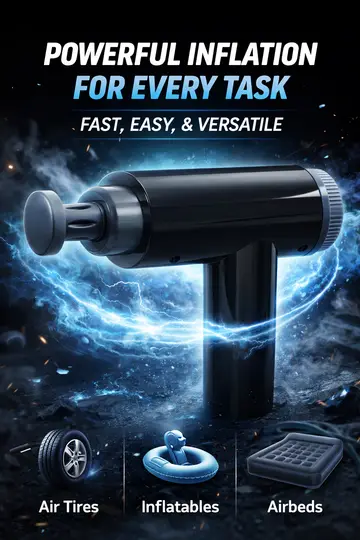 2-in-1 Percussion Massage Gun & Air Inflator with 4 Speed Levels in Black, view 7