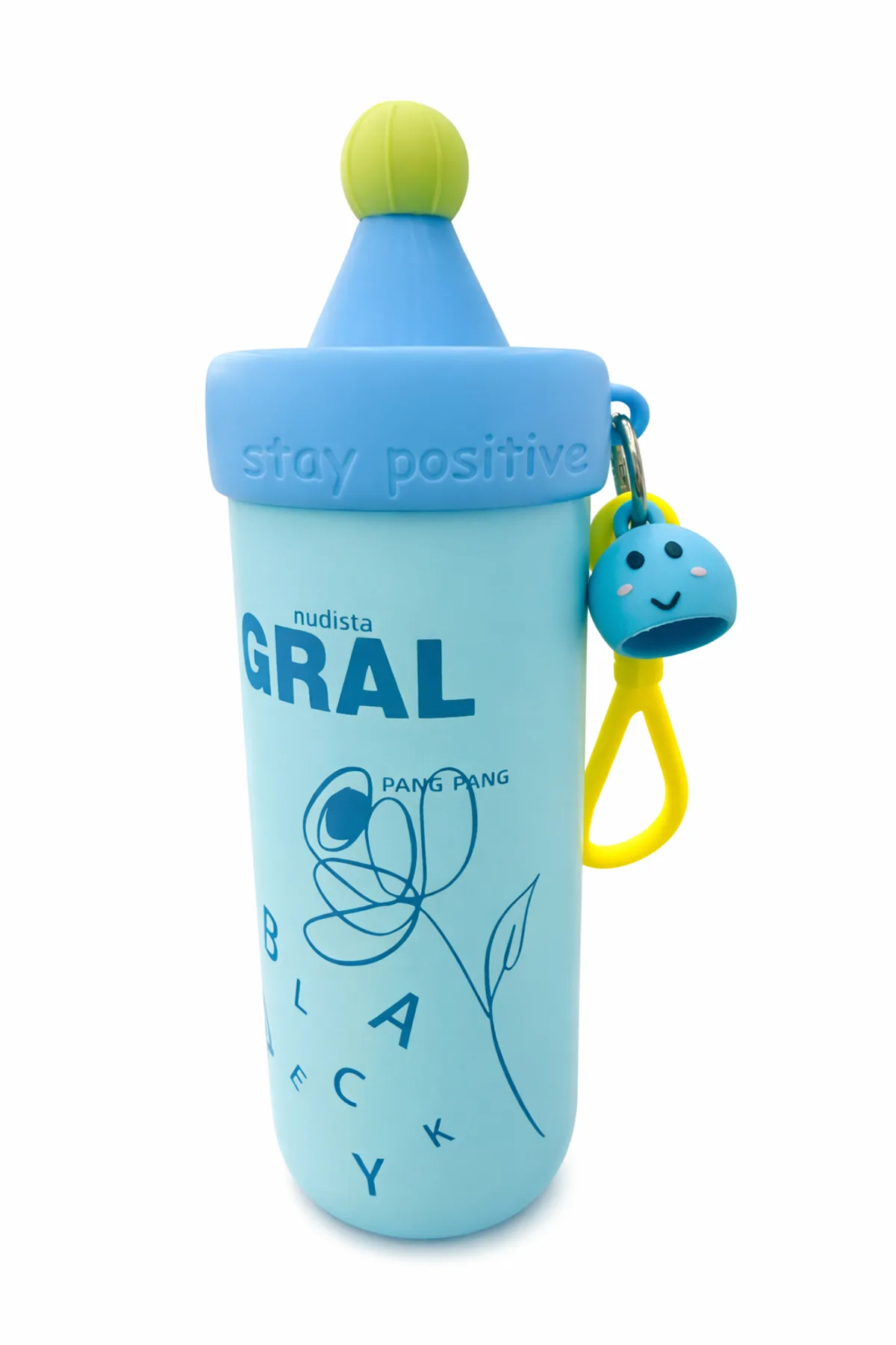 Premium 620ml Creative Stainless Steel Water Bottle with Straw & Cute Charm in Blue, view 1