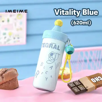 Premium 620ml Creative Stainless Steel Water Bottle with Straw & Cute Charm in Blue, view 3