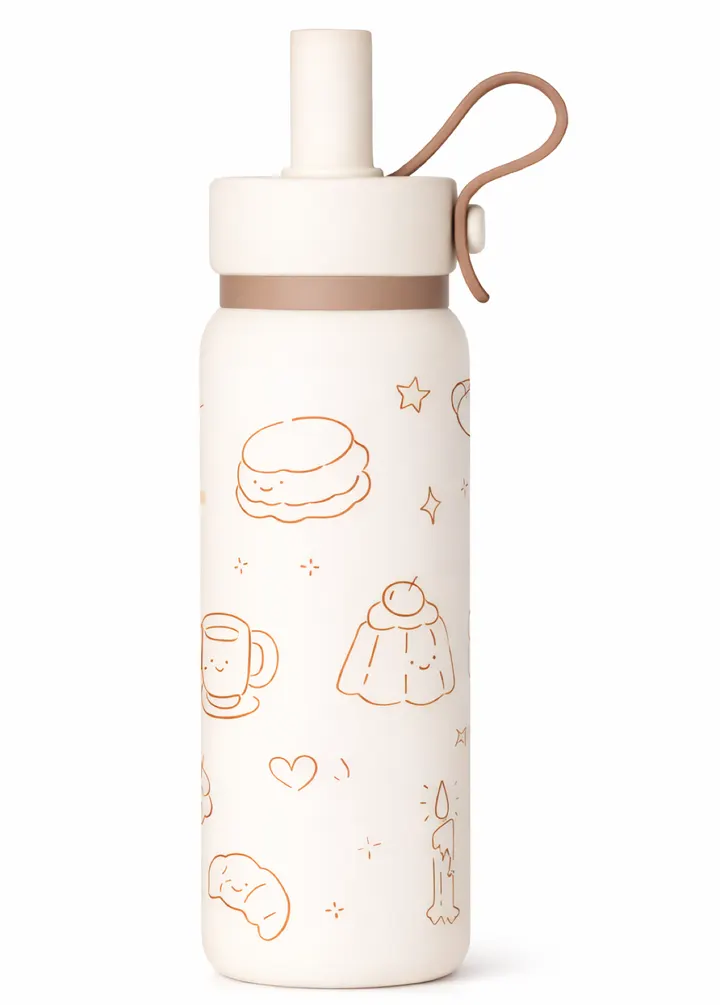700ML Carry Me Premium Stainless Steel Water Bottle with Flip Straw & Carry Loop in Brown, view 2
