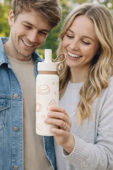 700ML Carry Me Premium Stainless Steel Water Bottle with Flip Straw & Carry Loop in Brown, view 3