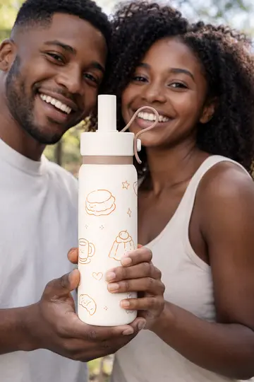 700ML Carry Me Premium Stainless Steel Water Bottle with Flip Straw & Carry Loop in Brown, view 4
