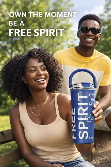 CARRY ME Premium Insulated Stainless Steel Travel Tumbler with Handle in Dark Blue, view 2