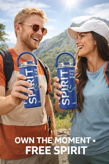 CARRY ME Premium Insulated Stainless Steel Travel Tumbler with Handle in Dark Blue, view 3