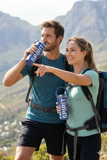 CARRY ME Premium Insulated Stainless Steel Travel Tumbler with Handle in Dark Blue, view 5