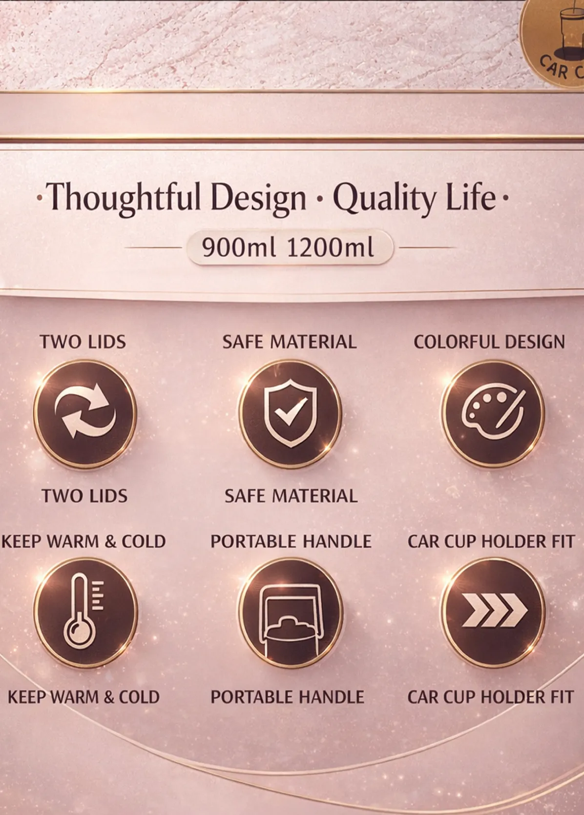 Dual-Lid Travel Tumbler in Black, view 3