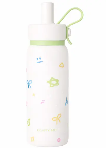 700ML Carry Me Premium Stainless Steel Water Bottle with Flip Straw & Carry Loop in Green, view 1