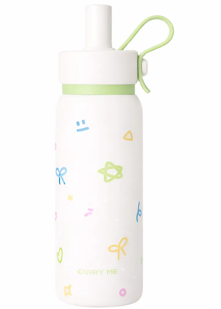 700ML Carry Me Premium Stainless Steel Water Bottle with Flip Straw & Carry Loop in Green, view 3