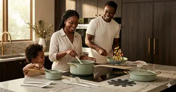 Premium Ceramic Nonstick Cookware Set with Gold Handles in Sage Green, view 3