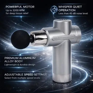 Deep Tissue Percussion Massage Gun with 4 Heads in Grey, view 2