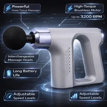 High-Torque Deep Tissue Percussion Massage Gun for Muscle Recovery & Pain Relief in Grey, view 2