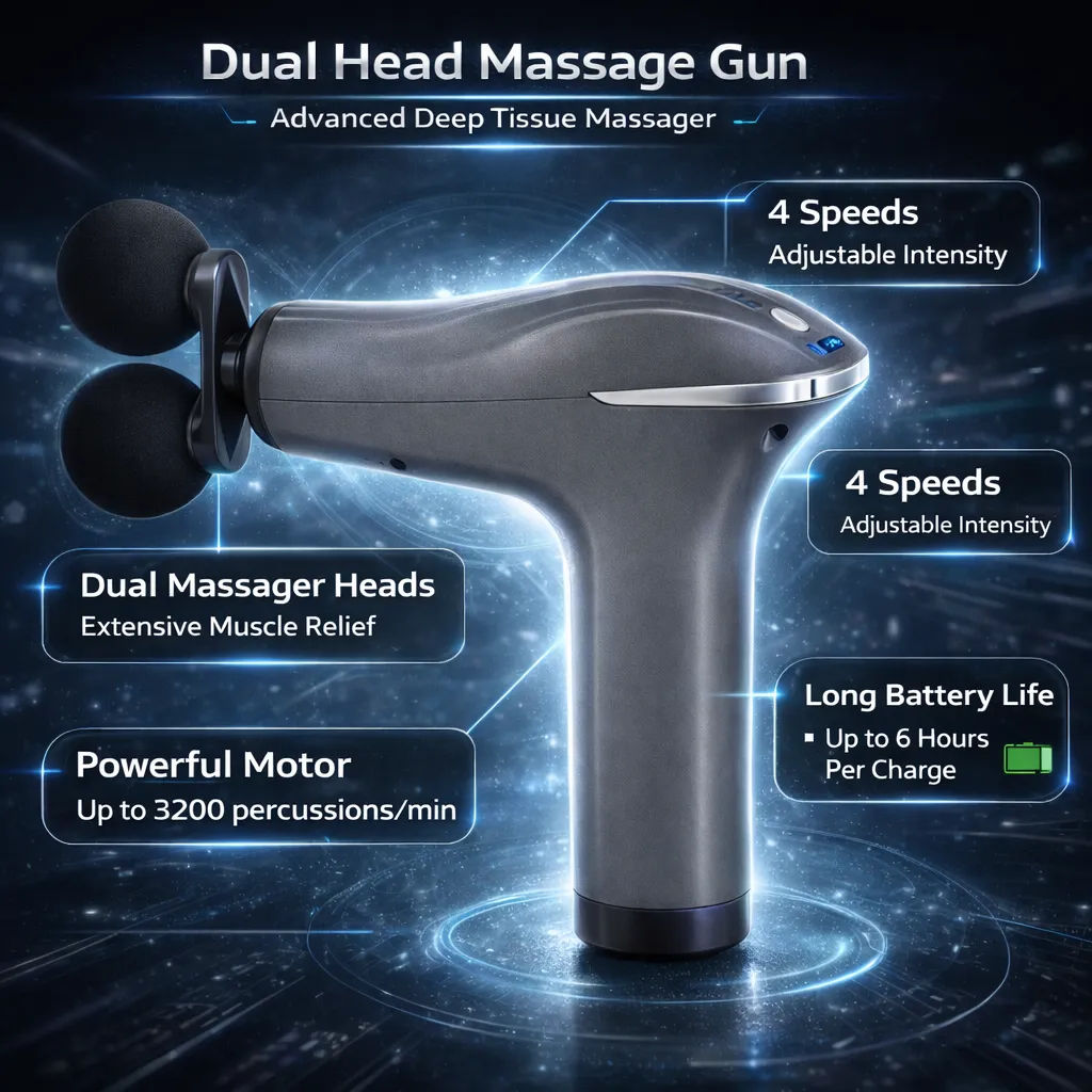 Dual-Head Deep Tissue Percussion Massage Gun in Grey, view 7