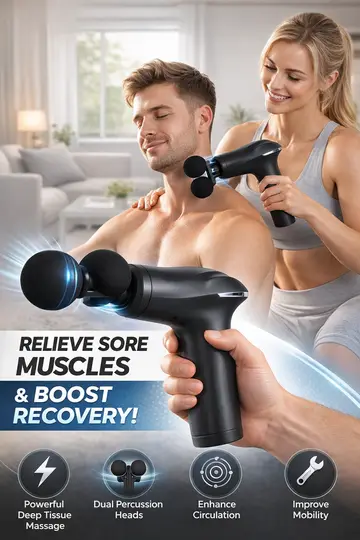 Dual-Head Deep Tissue Percussion Massage Gun in Grey, view 4