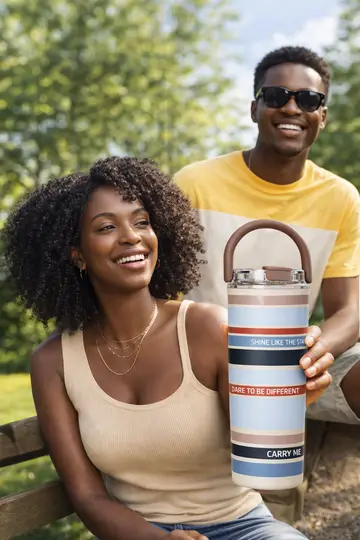 CARRY ME Premium Insulated Stainless Steel Travel Tumbler with Handle in Light Blue, view 3