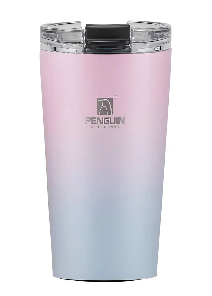 350ml Penguin Stainless Steel Thermal Travel Mug with Dual-Sip Lid in Pink, view 2