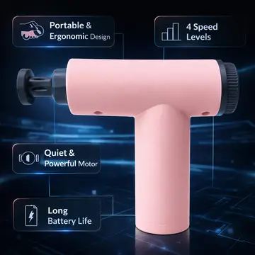 2-in-1 Percussion Massage Gun & Air Inflator with 4 Speed Levels in Pink, view 3
