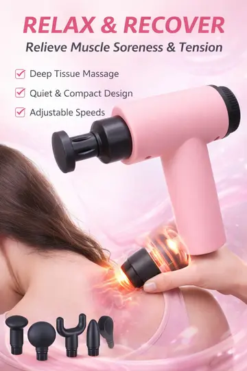2-in-1 Percussion Massage Gun & Air Inflator with 4 Speed Levels in Pink, view 6