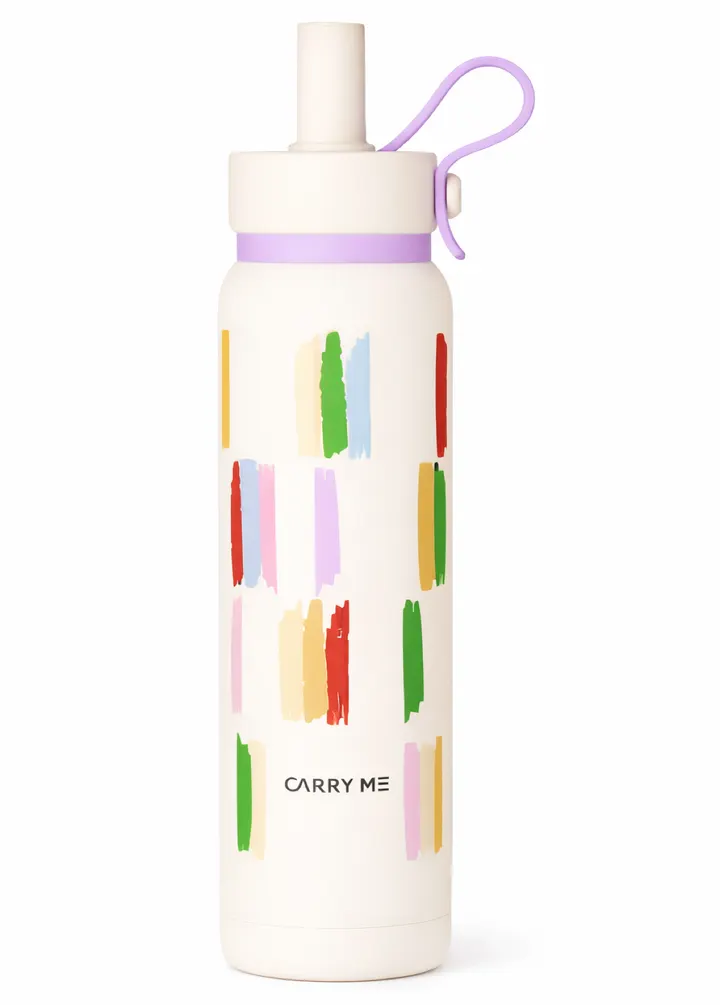 700ML Carry Me Premium Stainless Steel Water Bottle with Flip Straw & Carry Loop in Purple, view 5