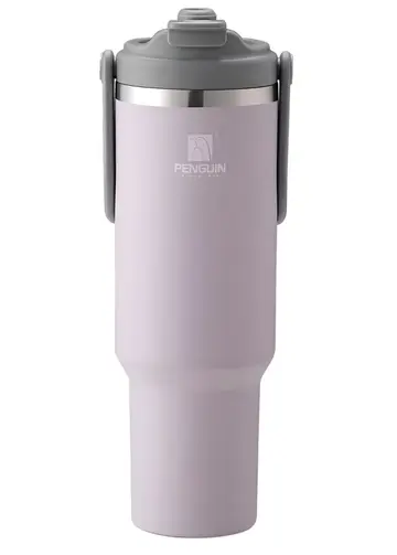 1200ml Penguin Vacuum Insulated Travel Tumbler with Handle - Hot & Cold Car Mug in Soft Lilac, view 1
