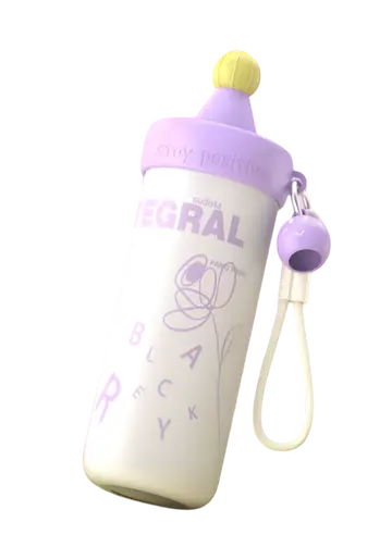 Premium 620ml Creative Stainless Steel Water Bottle with Straw & Cute Charm in Purple, view 2