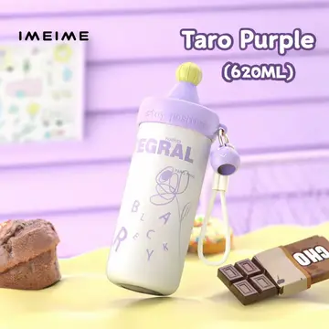 Premium 620ml Creative Stainless Steel Water Bottle with Straw & Cute Charm in Purple, view 3