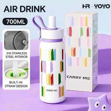 700ML Carry Me Premium Stainless Steel Water Bottle with Flip Straw & Carry Loop in Purple, view 2