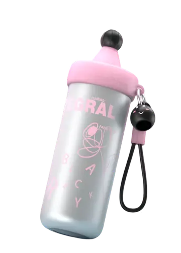 Premium 620ml Creative Stainless Steel Water Bottle with Straw & Cute Charm in Silver, view 2