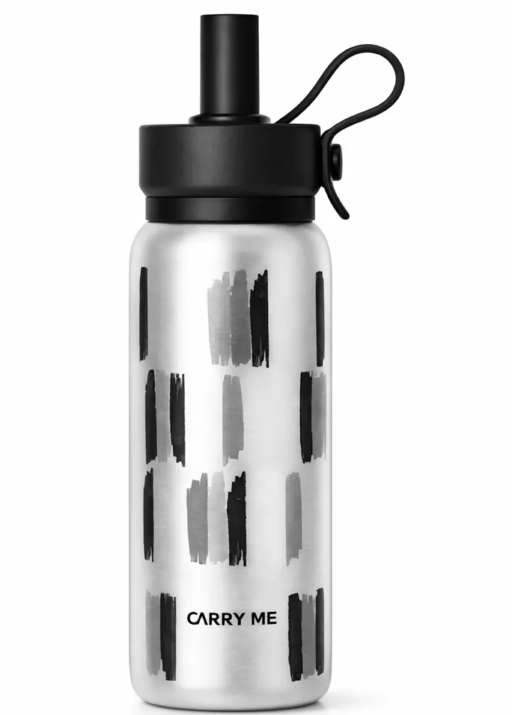 700ML Carry Me Premium Stainless Steel Water Bottle with Flip Straw & Carry Loop in Silver, view 4