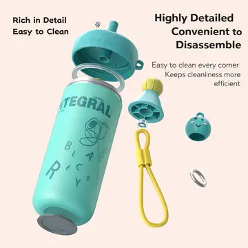 Premium 620ml Creative Stainless Steel Water Bottle with Straw & Cute Charm in Blue, view 8