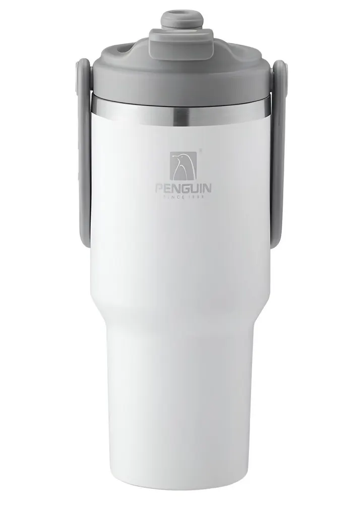 1200ml Penguin Vacuum Insulated Travel Tumbler with Handle - Hot & Cold Car Mug in Classic White, view 3