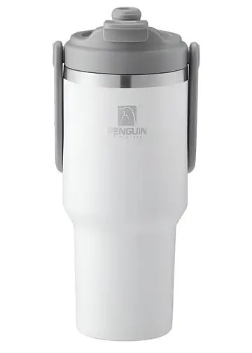 1200ml Penguin Vacuum Insulated Travel Tumbler with Handle - Hot & Cold Car Mug in Classic White, view 1