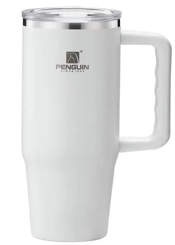 Penguin 1200ml Superior Insulated Travel Tumbler with Handle & Straw Lid in White, view 1