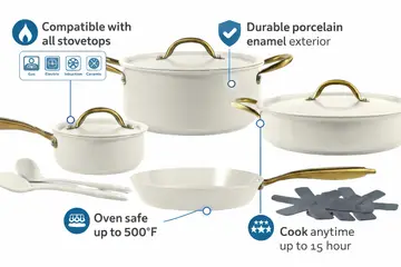 Premium Ceramic Nonstick Cookware Set with Gold Handles in White, view 2