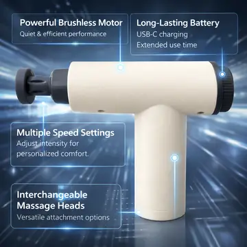 2-in-1 Percussion Massage Gun & Air Inflator with 4 Speed Levels in White, view 3