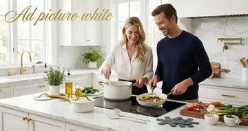 Premium Ceramic Nonstick Cookware Set with Gold Handles in White, view 4