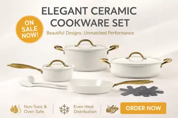 Premium Ceramic Nonstick Cookware Set with Gold Handles in White, view 5