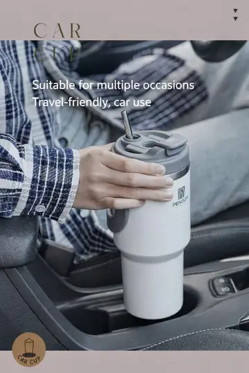 1200ml Penguin Vacuum Insulated Travel Tumbler with Handle - Hot & Cold Car Mug in Classic White, view 4